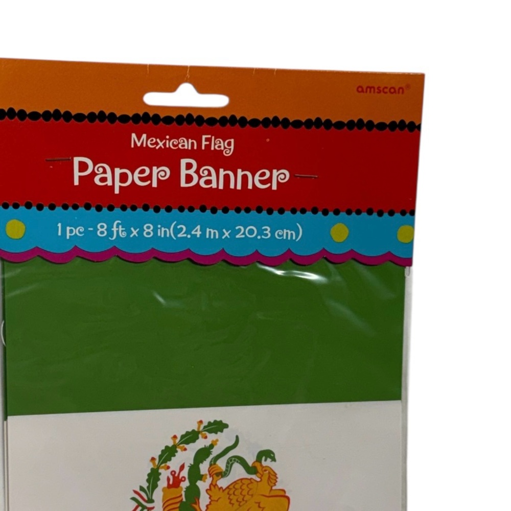 Amscan Mexican flag paper banner 8ft x 8in brand new in packaging never opened! - Picture 6 of 6